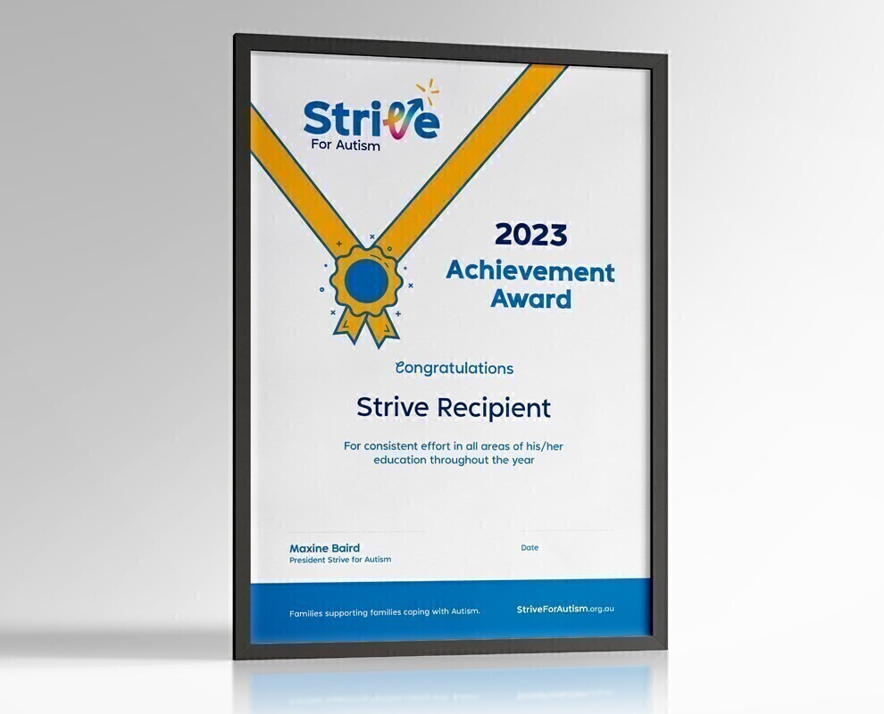 Strive for Autism Award Certificate Strive For Autism Award